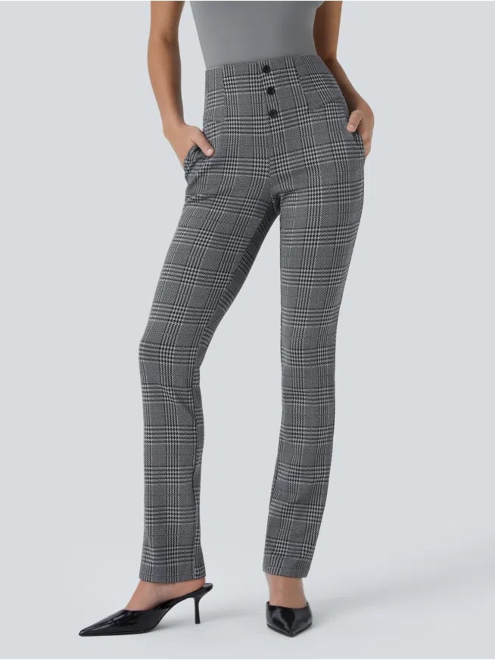 Halara Flex™ High Waisted Houndstooth Plaid Skinny Work Pants with Pockets NWT